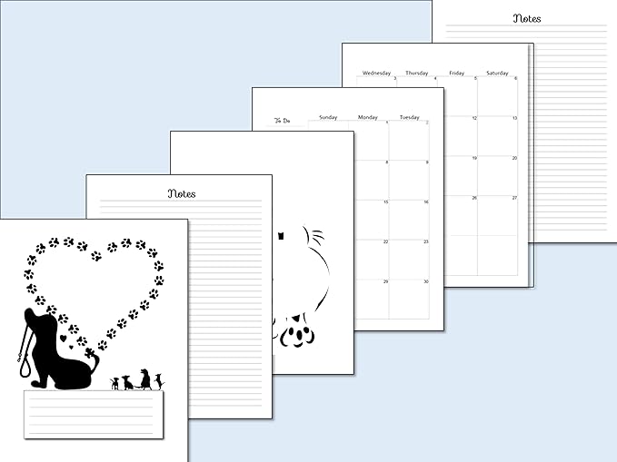 Undated Monthly Calendar Refills for Letter, Junior, Classic, Skinny, Mini size Discbound Planners Fİtts Happy Planners Levenger Circa TUL Staples Arc Notebook Office (8-Disc, 5.5"x8.5", Dog)