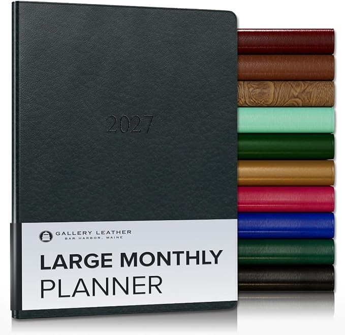 Gallery Leather Large Monthly Planner 2027, Elegantly Bound Calendar Planner and Notebook with Stylish Gold-Gilded Page Edges, 18 Months - Tremont Atlantic - 9.75x7.5"
