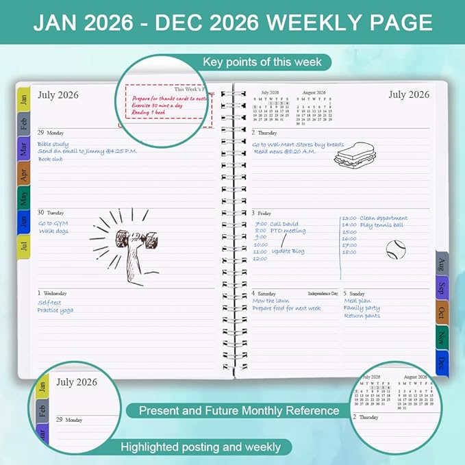 2026 Weekly & Monthly Planner - January 2026 to December 2026, 2026 Planner & Organizer Notebook to Track Goals, Medium 6.5" x 8.5", Teal