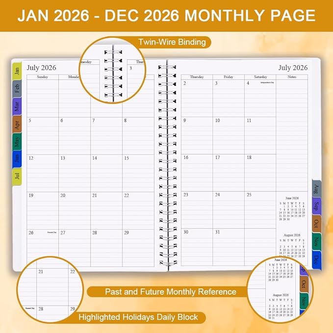 2026 Weekly & Monthly Planner - 2026 Planner from January 2026 to December 2026, Easy to Organize Your Daily Life, Medium 6.5" x 8.5", Gold Leaf