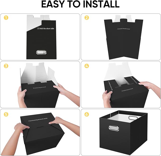 BALEINE File Organizer Box, Cardboard File Folder Organizer with Handle for Letter Size, Portable Collapsible Hanging Filing Box for Home Office Document Storage (8 Pack, Large Black)