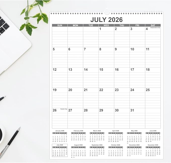 Large Calendar 2026 with Spiral Bound - 18 Month Big Calendar from January 2026 to June 2027, Vertical Large Monthly Calendario 2026 for Wall, 22" x 17", Black