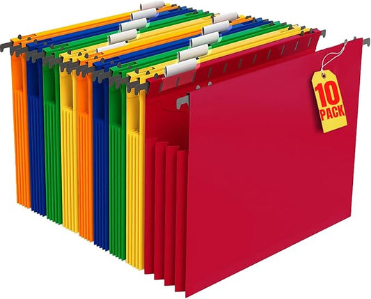 1InTheOffice Hanging File Folder, Hanging File Pocket, Expandable Hanging File Folder, Letter Size, Assorted Color, 10 Pack (10)