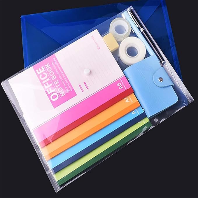 Clear Document Folders Transparent Filing Envelopes Waterproof Plastic Envelopes File Holder Filing Document Poly Envelope with Snap Button Closure for A4 Letter Paper Size (Blue, A4)