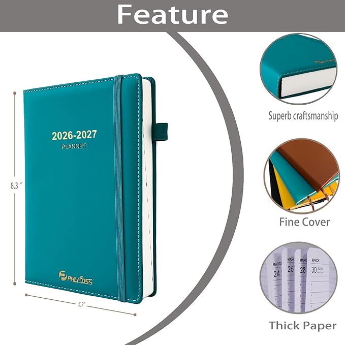 Daily Planner 2026-2027, Academic Calendar(July 2026 - June 2027) - One Page Per Day, Daily Monthly Agenda, 5.7" x 8.3" Appointment Book with Hourly Schedule and Monthly Tabs (Green Lake)