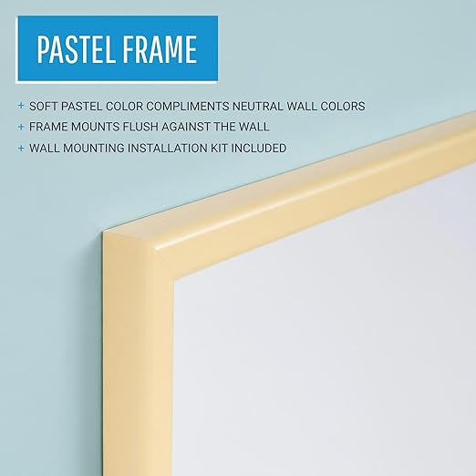 MasterVision Pastel Combo Bulletin and Dry Erase Board, 24" x 18", Yellow Frame, Decorative Magnetic Whiteboard and Cork Board, Wall Décor for Home, Office, Dorm, or Classroom
