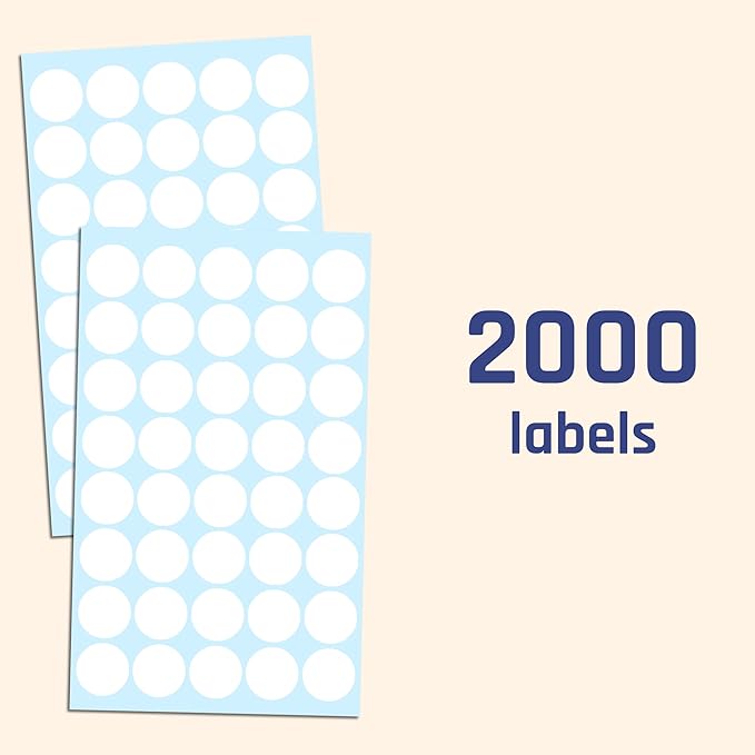TownStix 2000 Pack, 3/4" Round Colored Dot Stickers Circle Labels - White