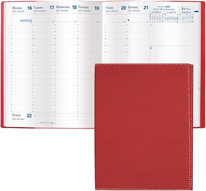 Quo Vadis 2024 President - Weekly/Monthly Planner - 13 Months, Dec. to Dec. - 8 1/4 x 10 1/2" - Grained Faux Leather Club Red - Time Management Appointment Organizer