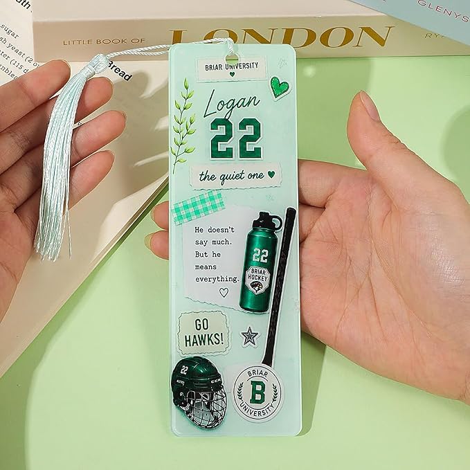 Off-Campus Acrylic Bookmark Set with Tassels, Double-Sided Hockey Romance Bookmarks Featuring Garrett, Logan, Dean & Tucker, Bookish Reader Gift for Romance Book Lovers(5 Piece)