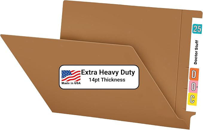 Brown File Folders, Doctor Stuff, Letter Size Reinforced End Tab Folder, 14 pt Stock, Box of 50