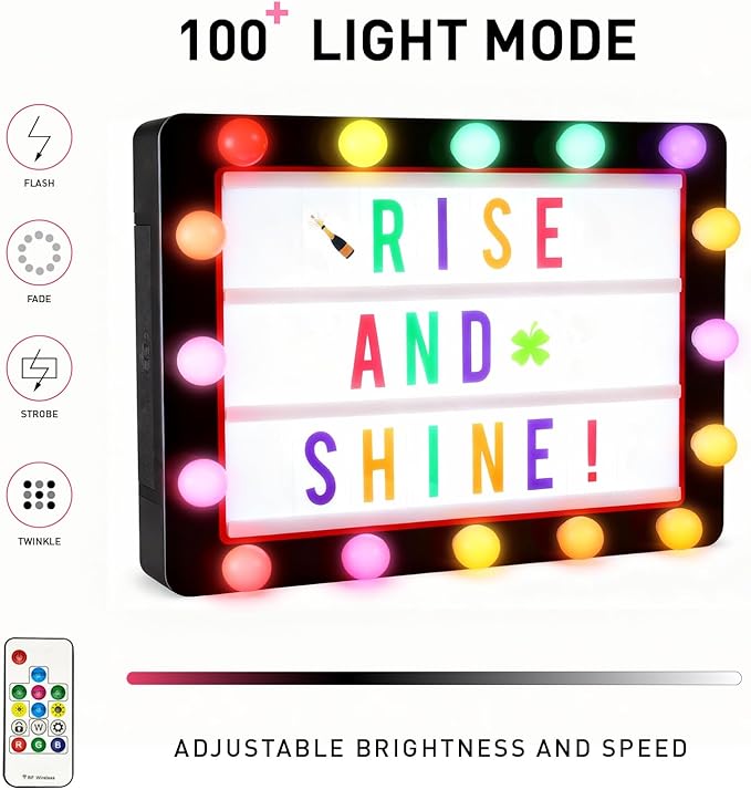 Cinema Light Box with 290 Letters,Icons, Stocking Stuffers Christmas Birthday Gifts Ideas for Teen Boys, DIY LED Sign Light Up Marquee Message Board for Home Office Cute Room Desk Decor(Black)