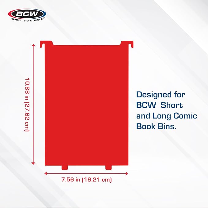 BCW Comic Bin Partitions | Exclusive Organizer for Short and Long Comic Book Bins | Notched, Tabbed, and Structurally Supportive Dividers (Red, 3 Pack)