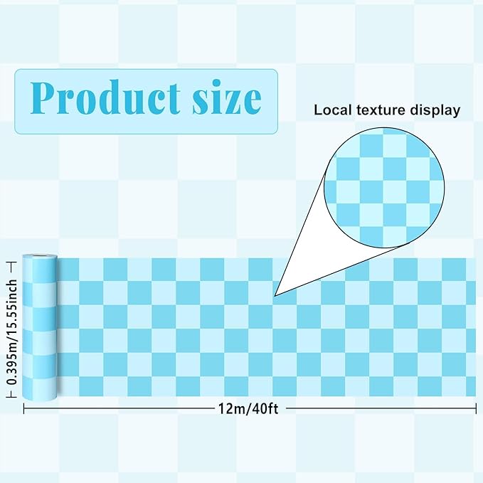 Blue Checked Bulletin Board Roll Pastel Blue Reusable Waterproof Erasable Bulletin Poster Non-Woven Fabric Bulletin Board for Father's Day Easter Classroom Decor Wrapping Paper Crafts 15.55in x40ft
