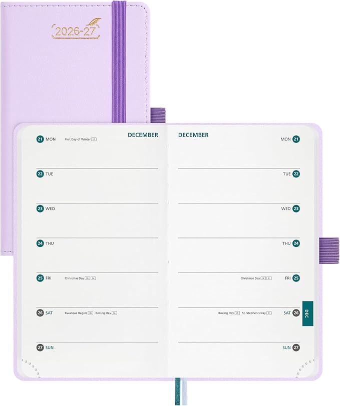 BEZEND 2026-2027 Pocket Planner, 18 Month Weekly & Monthly (3.5"x 6") 2-Column Dual Schedule Academic Agenda (Jul 26-Dec 27) for Students, Work, Home or 2 Person, PU Leather Hardcover - Lilac