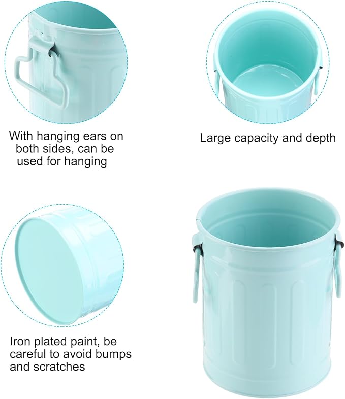 PATIKIL Barrel Pencil Holder, Metal Pen Holder for Desk Pencil Holders Cup Organizer with Handles Makeup Brush Holder Stationery Storage, Blue