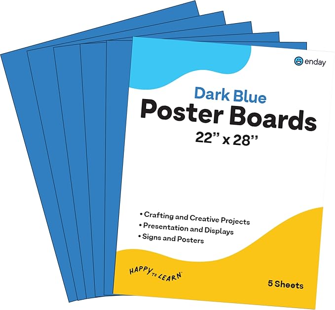 Emraw Poster Board Lightweight Craft Backing Boards for Presentations Office Sign Blank Painting Board Smooth Surface Poster Sheets for School Pack of 5 (Dark Blue)