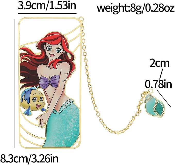 Cute Little Mermaid Anime Metal Book Mark -Metal Bookmarks Anime Fans Collection Accessories Reading Marker Gift for Book Lovers Women Girls Kids (Set)