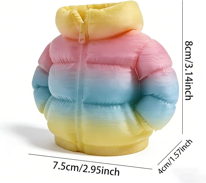 YOKUSHI Down Jacket Pen Holder, 3D Printed Funny Puffer Jacket Pencil Holder, Creative Desk Organizer for Office Supplies, Cute Unique Stationery Holder for Desk, Quirky Gift for Women Men (Colored)