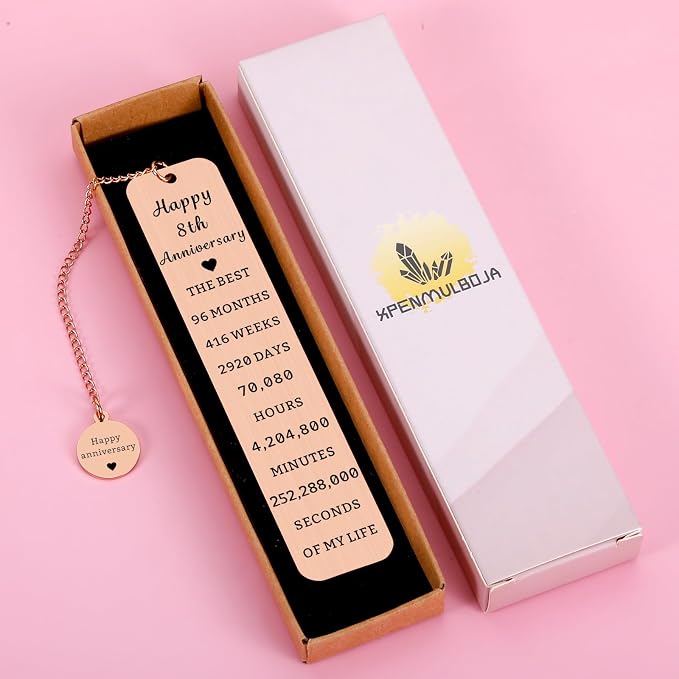 8 Year Anniversary Bronze Gifts for Him/Her, 8th Wedding Anniversary for Wife Husband - Bronze Anniversary Bookmark for Women Men Couples