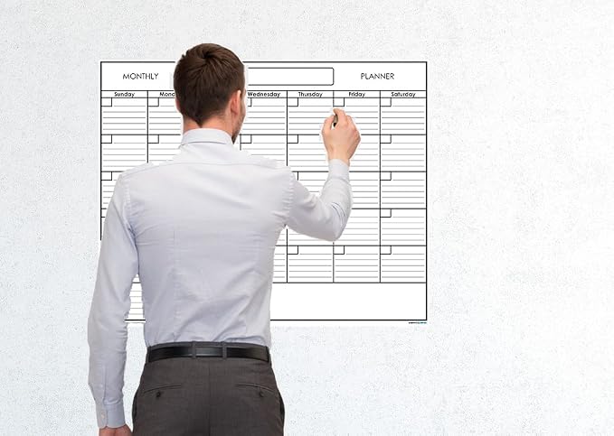 24" x 36" Erasable Undated One Month Laminated Wall Calendar Monthly Planner Blank Reusable for Organizing Home, Office and Academic Schedules