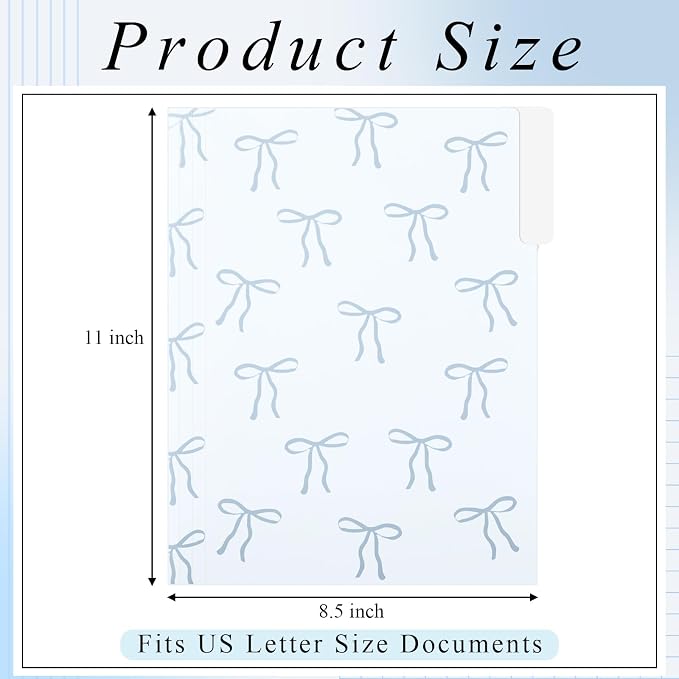 Yaomiao 12 Pcs Coquette Blue Bow File Folders, Letter Size Bowknot Plaid Decorative File Organizer with 1/3 Cut Tab, Cute Pretty Document Holder for Office Home Studyroom Birthday Gifts, 8.5 x 11 Inch