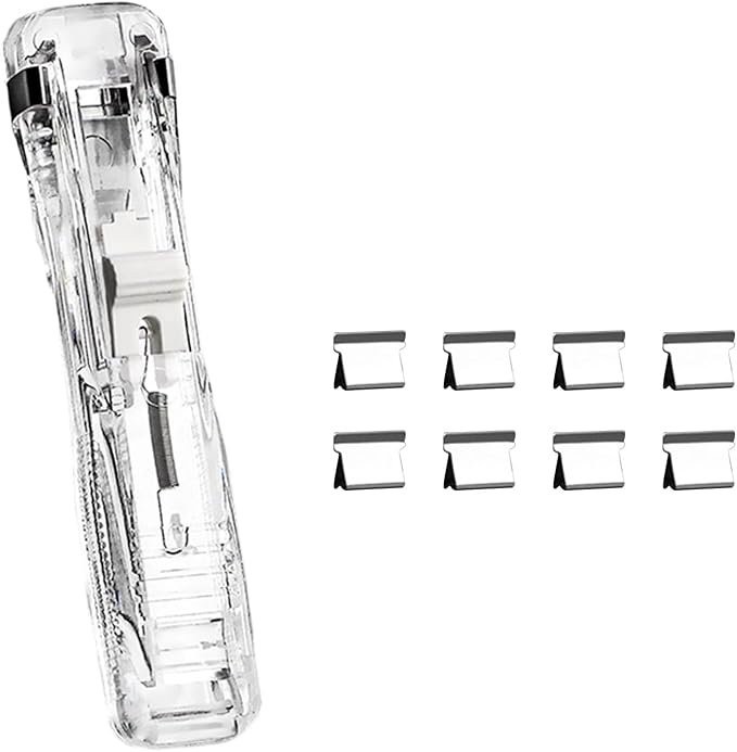 Portable Binder Clip Stapler, Includes 150 Reusable Clips, Push Clip Staplers, Mini Push Stapler Clamp Staplers for Desktop Document Home School Desk Office (B#)