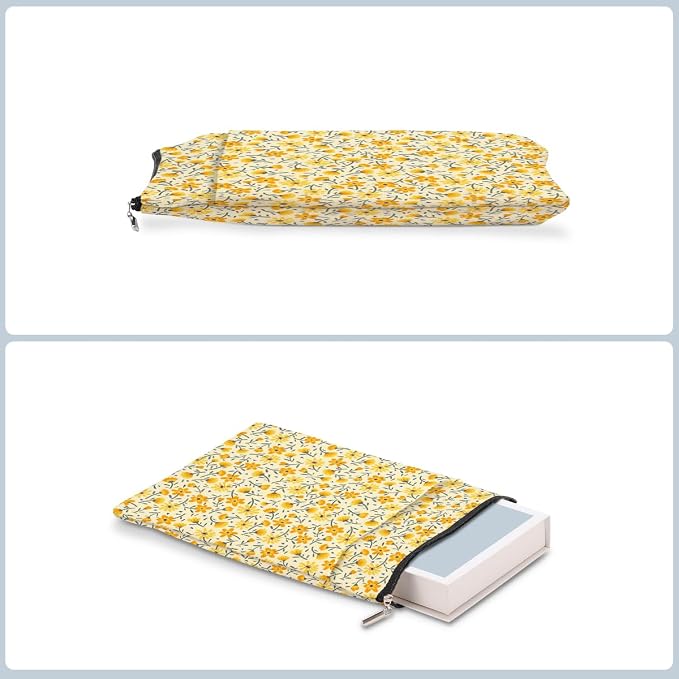Yellow Wildflowers Pattern Book Lovers Gifts Waterproof Book Sleeve Books Pouch Books Protector with Zipper and Front Pocket BookCover Case for Women Best Friend Sister Birthday Christmas
