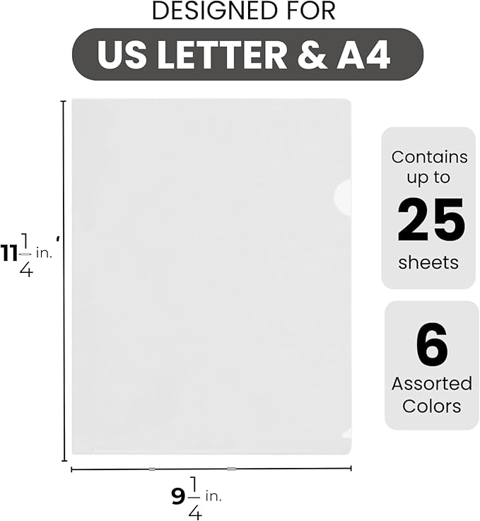 FLEXOFFICE 48 Pack Clear Project Folders for Important Documents, Heavyweight L-Shaped Transparent Poly Jacket Sleeves Folders Fit for US Letter Size