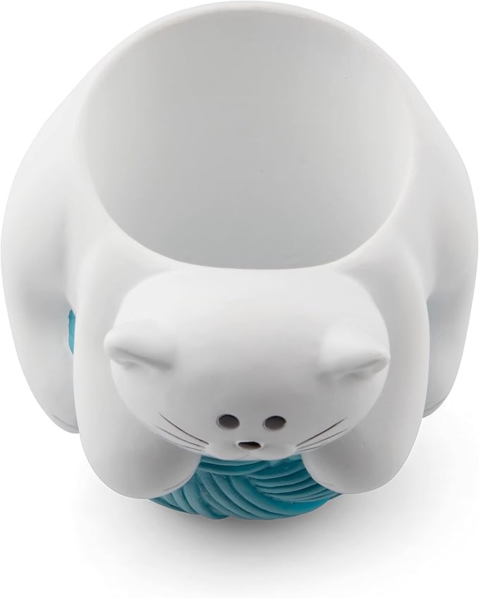 Chapman and Grand Relaxing Kitty Cat Pen Holder, White/Turquoise, Patented