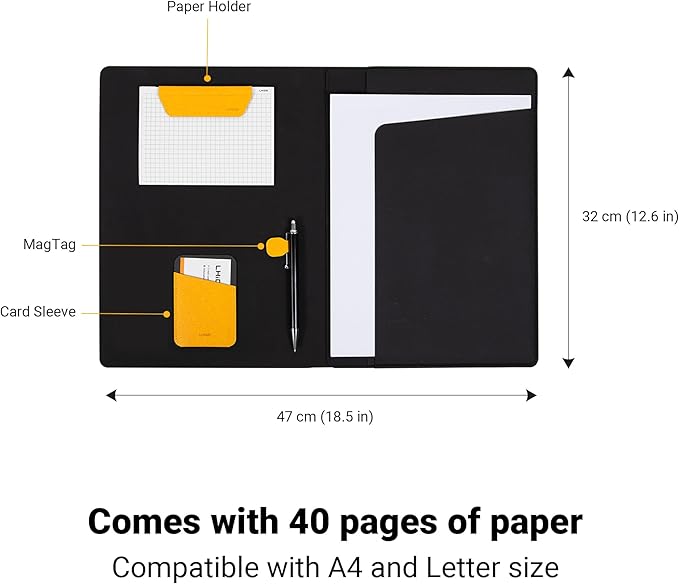 LHiDS Creative Folio Lite 2.0 with Stand, Business Portfolio, 3-in-1 Padfolio with Magnetic Accessories, Work as Notebook Cover, Clipboard, Organizing Board for Home and Office (Black, A4/Letter)