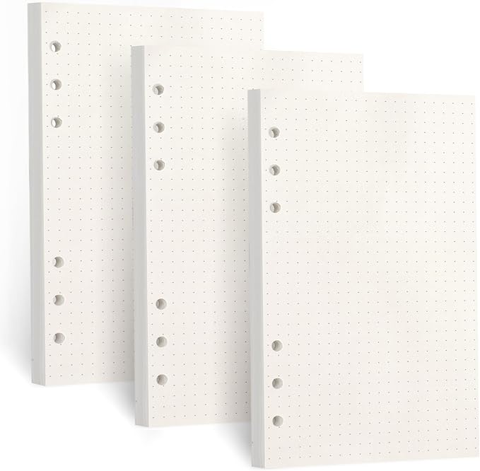 A6 Refill Paper, [3 Pack] Toplive 100GSM Thick Refillable Paper 6 Hole Filler Inserts Loose Leaf Paper 135 Sheets (270 Pages) for 6 Ring Binder Journal Notebook-Dotted Paper