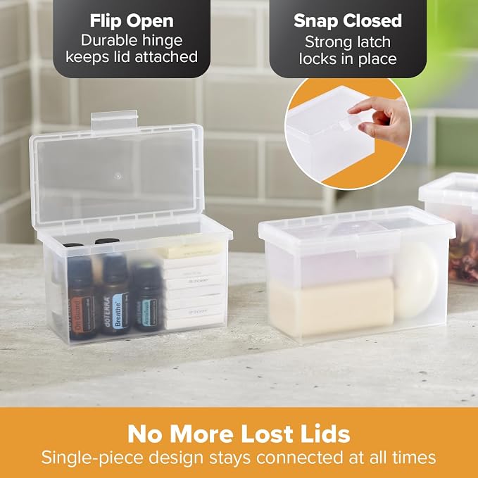 Bostitch Konnect Storage Containers with Lids, Office Organizer, Clear Plastic Box, Stackable for Index Cards, Labels, 1 Qt, 3 Pack