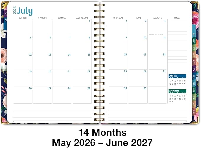 HARDCOVER Academic Year 2026-2027 Planner: 14 Months (May 2026 Through June 2027) 8.5"x 11" Daily Weekly Monthly Planner Yearly Agenda. Bookmark, Pocket Folder and Sticky Note Set (Small Navy Floral)