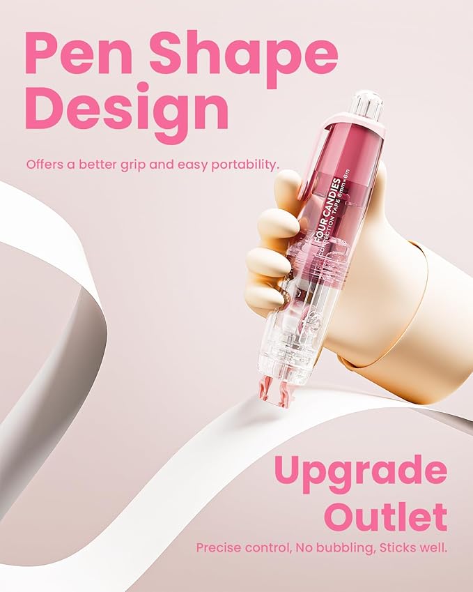 Four Candies Refillable Retractable White Correction Tape, 2PCS White Cute Smooth Push Pull Out Tape with 4 Extra Refills, Pen Shaped Applicator for School Office Supplies (Pink Green)