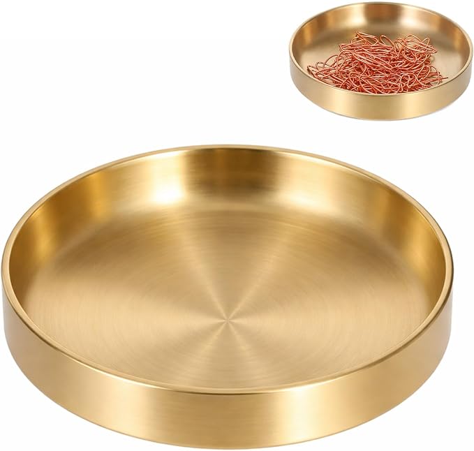 Gold Paper Clip Holder Stainless Steel Gold Decorative Bowl Round Paper Clips Storage Bowl for Office, Dressing Table, Study Desk Tiny Parts (4 Inch Diameter x 1 Inch Height)
