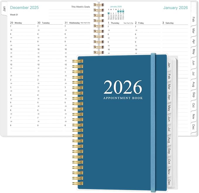 2026 Appointment Book & Planner - 2026 Daily Hourly Planner from January 2026 - December 2026, Weekly Appointment Book with 30-Minute Interval, Medium 6.4" x 8.5", Dark Blue
