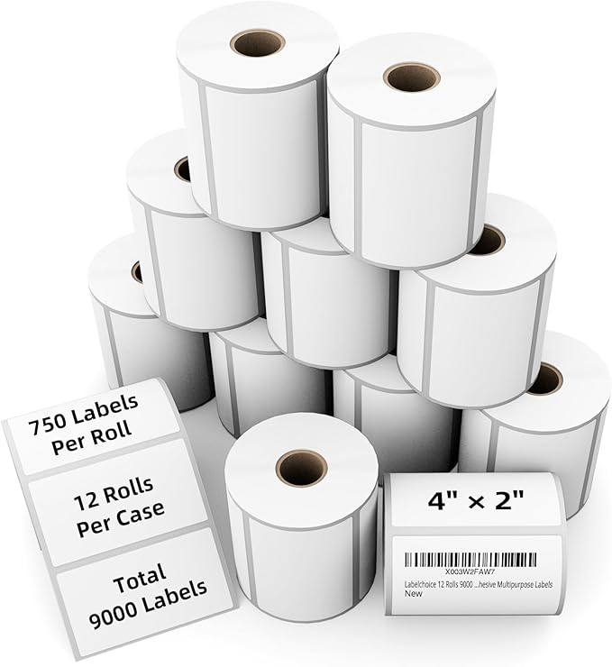 4"x2" 3-Proof Direct Thermal Barcode Shipping Labels for Zebra LP2844 GK420D GK420T ZD421 ZD420, 12 Rolls 9000 Pcs 2x4 Strong Adhesive Return Address Label Used with Rollo MUNBYN Arkscan