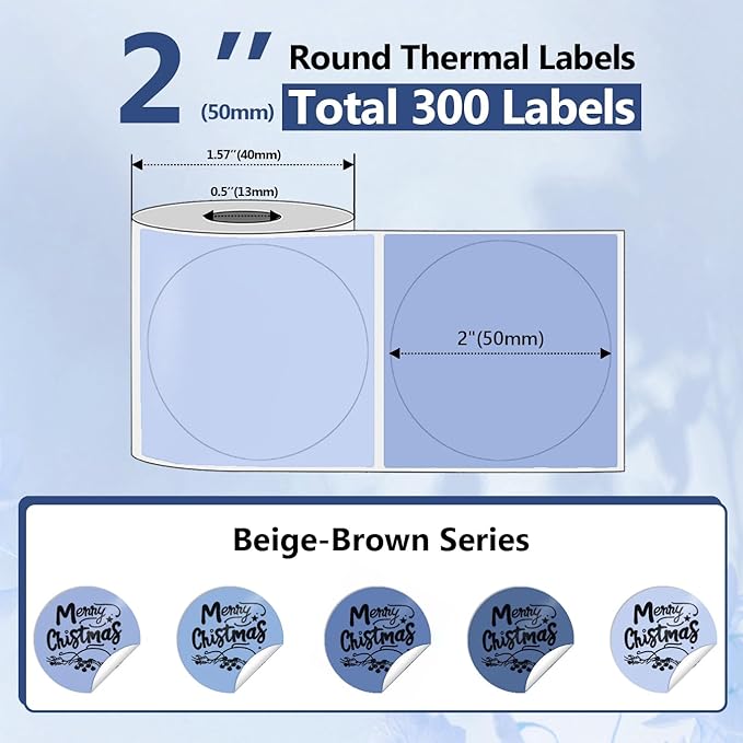 300PCS 2 Inch Circle Thermal Label Stickers for Thermal Printer, Blue Series Custom Sticker for Office Supplies, Seafood, 2x150PCS/ Roll Multicolor Stickers with PL70E/ PL80E/ Y812/ X1038 Label Maker