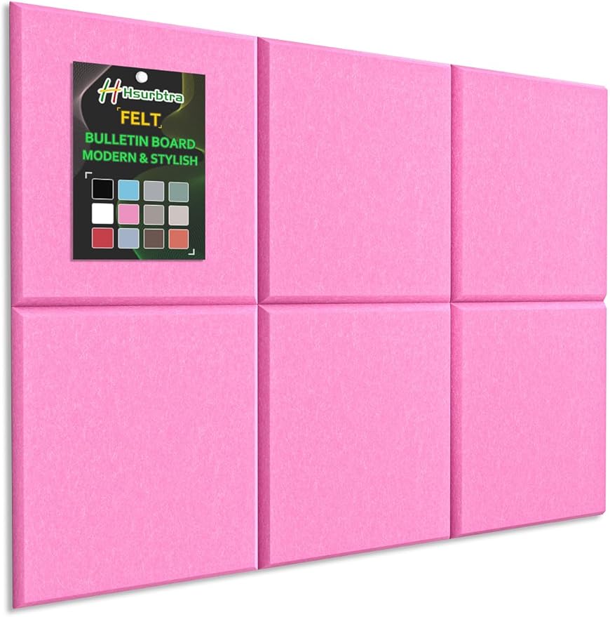 Hsurbtra Cork Board for Wall 24 x 18 Inch, 6 Pack Felt Bulletin Notice Board with Pushpins for Office Home School Farmhouse Wall Decor, Pink