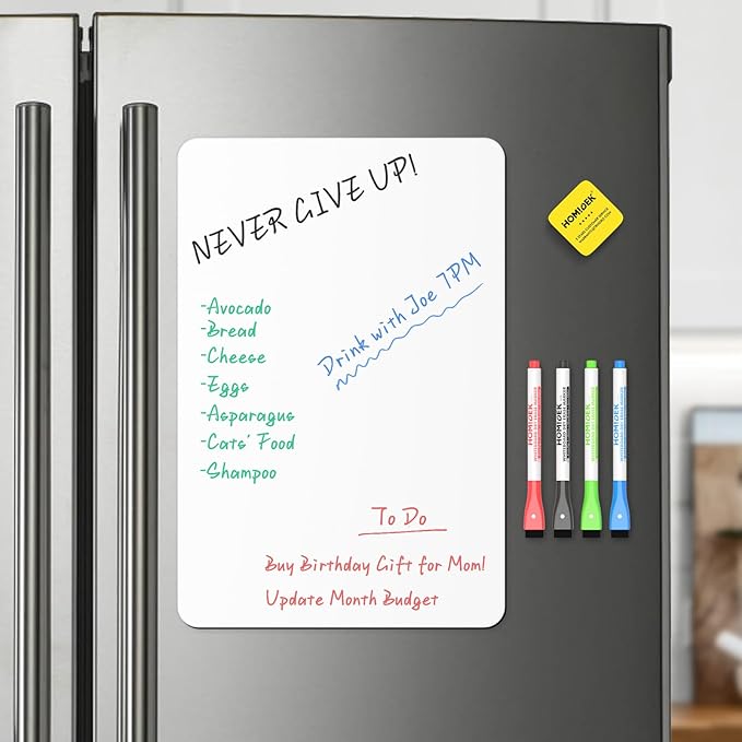 HOMiDEK Magnetic Whiteboard for Fridge, Refrigerator Dry Erase Board, Small White Board with 4 Markers and 1 Eraser, 11 x 17 Inches