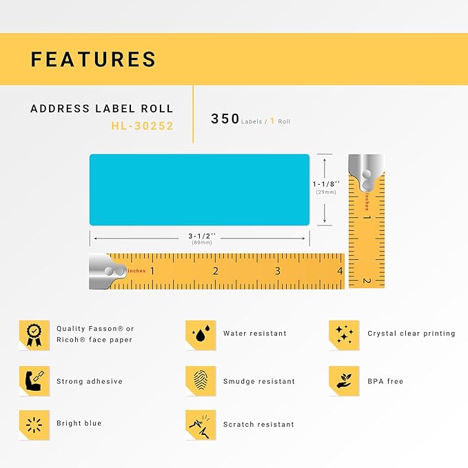 HOUSELABELS Compatible DYMO 30252 Blue Address Labels (1-1/8" x 3-1/2"), Strong Permanent Adhesive, Compatible with DYMO LW 450, 4XL, Rollo & Zebra Desktop Printers, 48 Rolls /4200 Labels