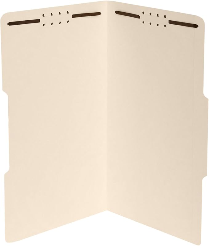 50 Legal Size 1/3 Cut Fastener File Folders - Reinforced Top Tab - Durable 2 Prongs Designed to Organize Standard Legal and Medical Files, Law Office Reports - Legal Size, Manila, 50 Pack
