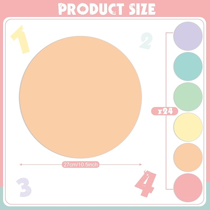 Lincia 24 Pack Colorful Erase Dots Circles 10.5 Inch Removable Vinyl Spot Dry Erase Desktop Writing Spots Set for 100th Day of School Classroom Table Teacher Students Home Desk Wall (Candy Colors)