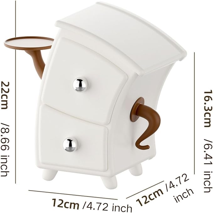 Plastic Desktop Organizer with Knob for Home Office, Dresser Decorative Storage Box, Funny Tabletop Organizer with Two Drawers, Small Card Display, Desk Accessories