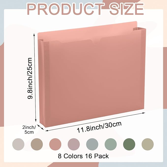 gisgfim 16 Pack Plastic File Jackets Letter Size, 2 inch Expanding File Pockets Reinforced Heavy Duty File Folder Jackets for Office, School Document Organizer (Morandi)