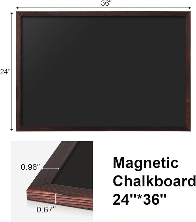 Comix Magnetic Chalkboard, 24 x 36 Inches Wooden-Framed Blackboard, Hanging Chalk Board for School Office Home and Restaurant Menu