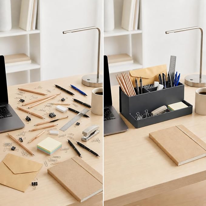 Acrimet Desktop Organizer - Multi Organizer Caddy Holder for Office, Home and School use (Plastic) (Black Color)