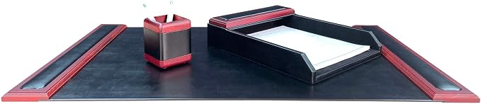 Dacasso Rosewood and Leather Desk Set, 3-Piece (D8037)