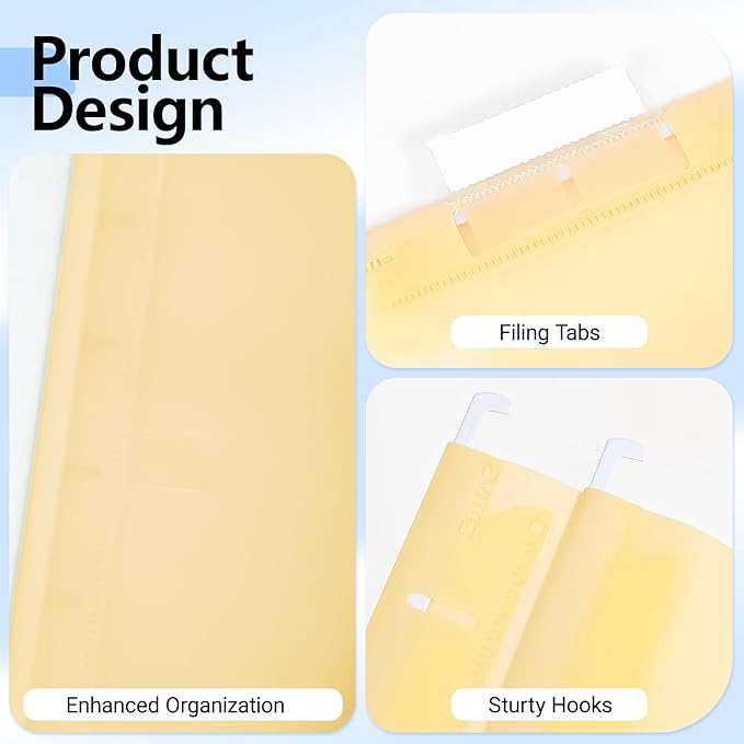 Plastic Hanging File Folders, 6 Pack Manila Hanging Folders，Letter Size with 1/5-Cut Tabs, Strong for Bulk Files, Documents and Paper, Office & Home Filing