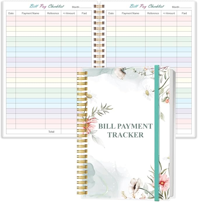 Bill Payment Checklist - Monthly Bill Organizer & Planner for Personal Budgeting Financial, Bill Payment Tracker Notebook, 5.8" x 8.5", Pink Flowers